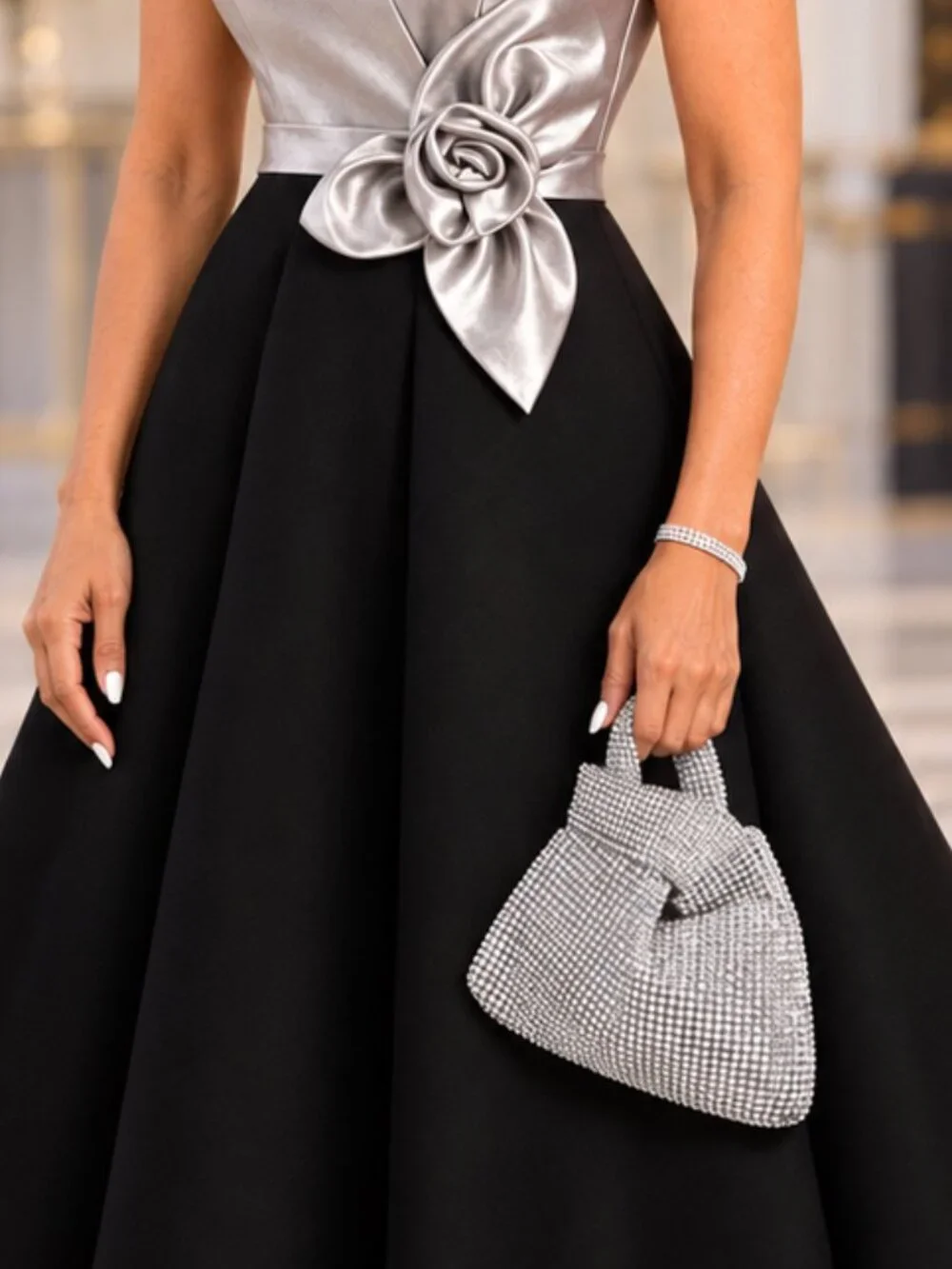 Silver Rhinestone Crystal Hobo Evening Bag Clutch Wedding Prom Party